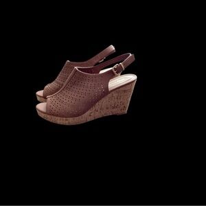 Soda Brown Wedge Sandals with Perforated Design EUC